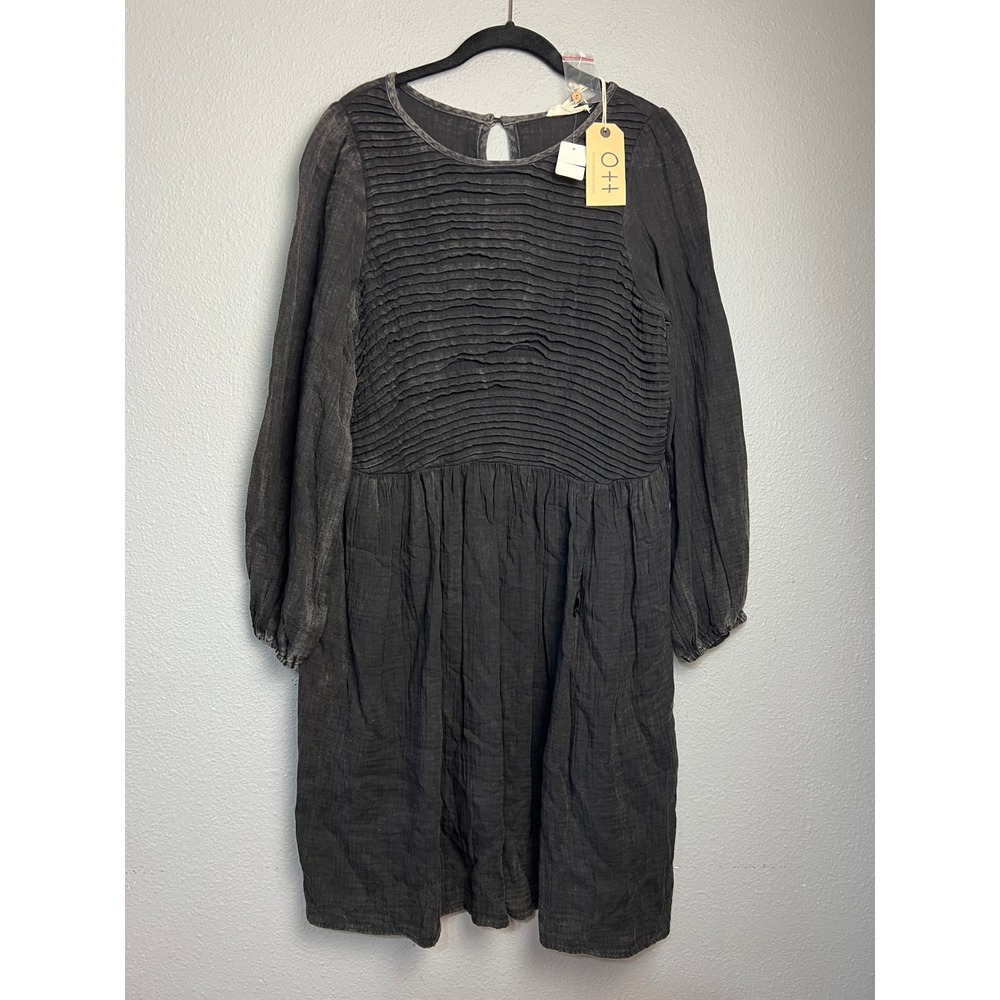 Lime N Chili O++ Black Textured Pleated Cotton Mini Dress Wimsigoth Womens Small